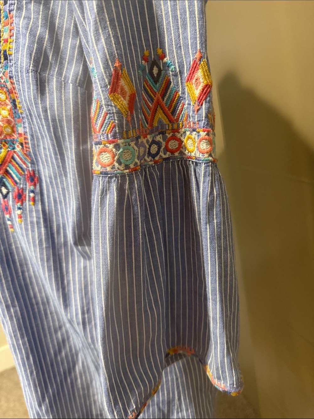 Johnny Was Blue Striped Tunic with Multicolor Embroidery - Picture 3 of 6